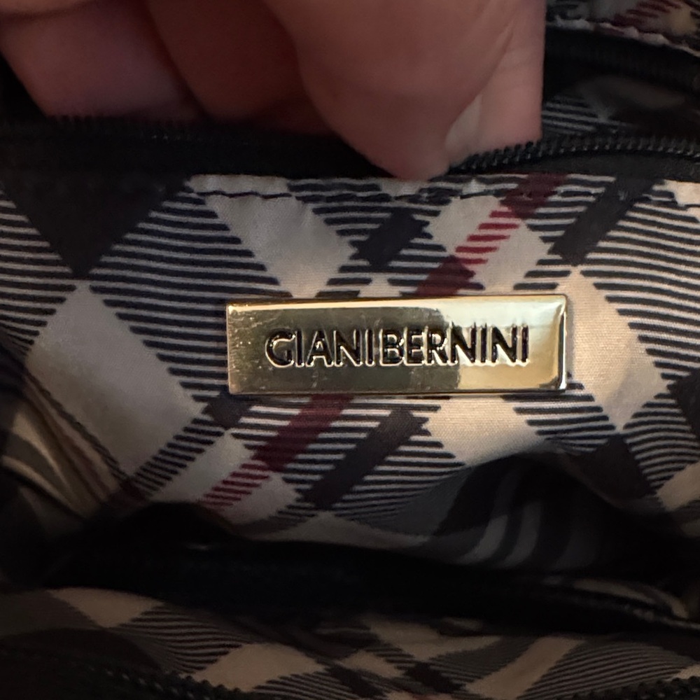 Gianni Bernini Chic Black Crossbody Bag with Gold Accents Plaid inside. - Picture 3 of 7